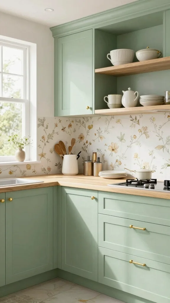 18 Green Cabinets with Gold Handles for a Chic Upgrade - 17. Pastel Green with Chic Gold 1