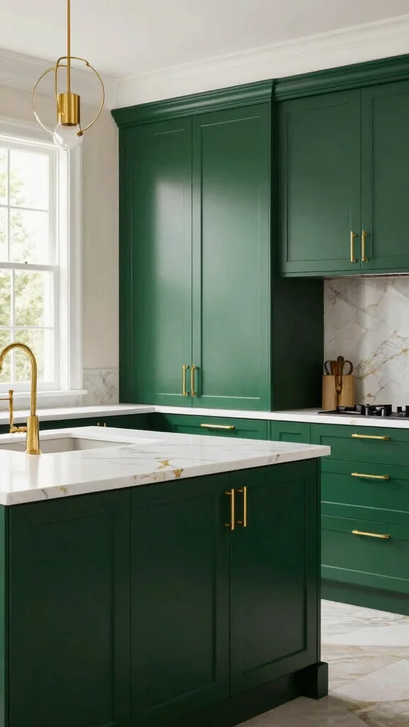 18 Green Cabinets with Gold Handles for a Chic Upgrade - 3. Forest Green for an Elegant Statement 1