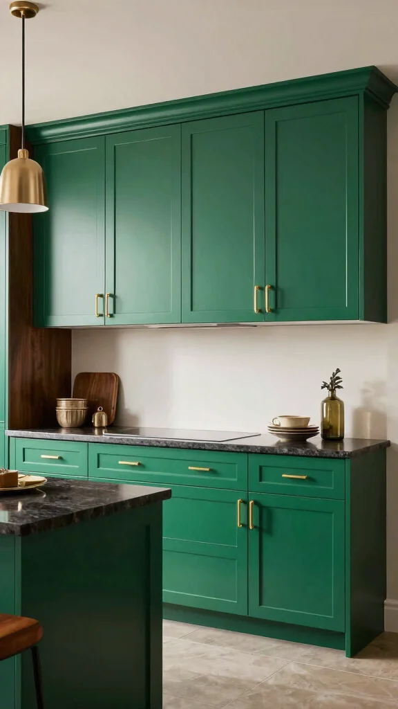18 Green Cabinets with Gold Handles for a Chic Upgrade - 7. Emerald Green for a Luxe Feel 1