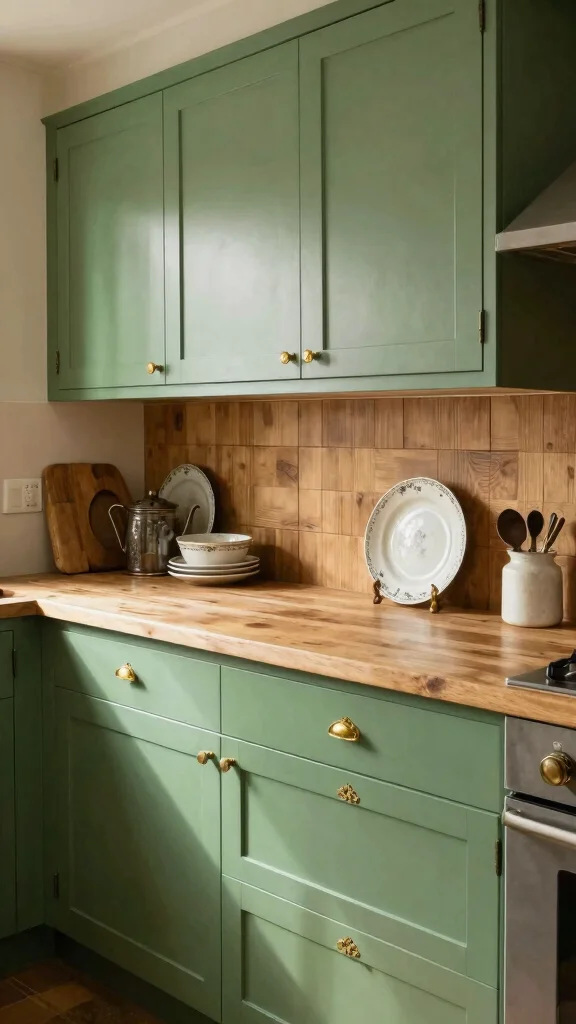 18 Green Cabinets with Gold Handles for a Chic Upgrade - 9. Vintage Green for Character 1