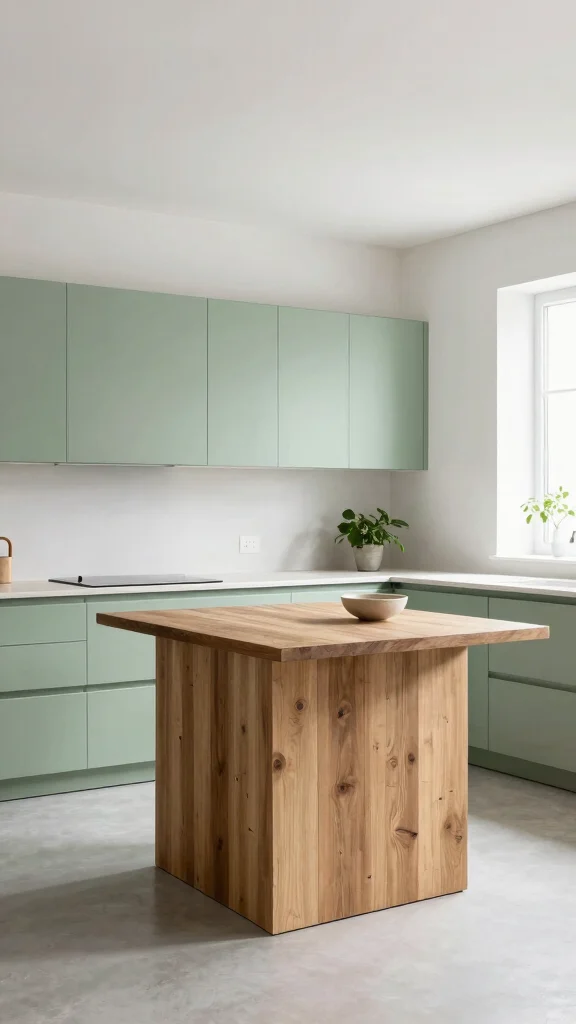 18 Green Kitchen Ideas with a Wooden Island as the Focal Point - 12. Minimalist Design for Clarity and Space 1