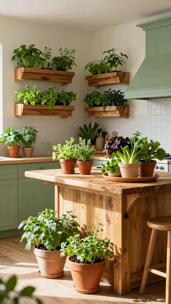 18 Green Kitchen Ideas with a Wooden Island as the Focal Point - 14. Culinary Garden for Fresh Ingredients 1