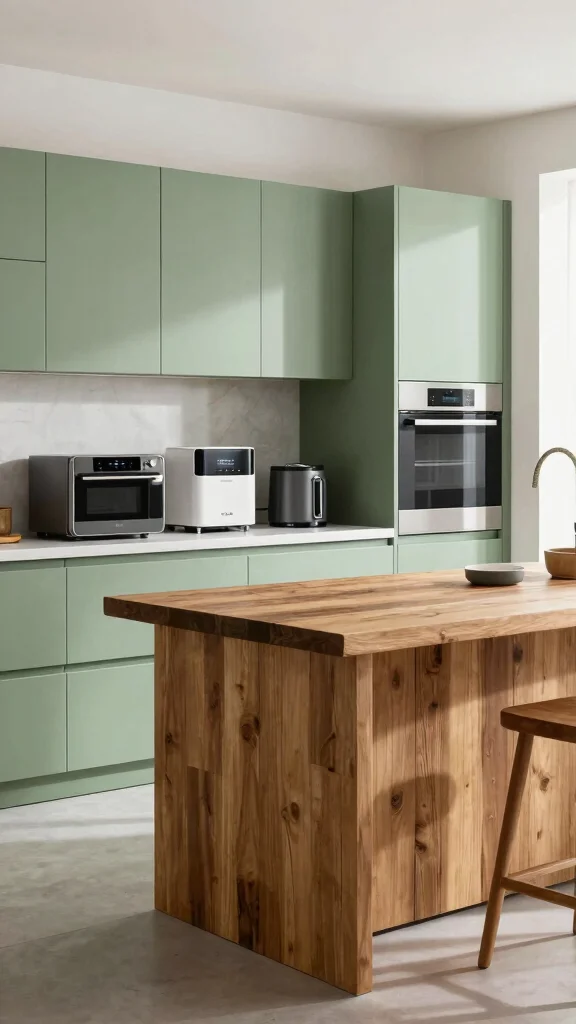18 Green Kitchen Ideas with a Wooden Island as the Focal Point - 15. Eco-Friendly Appliances that Save Energy 1