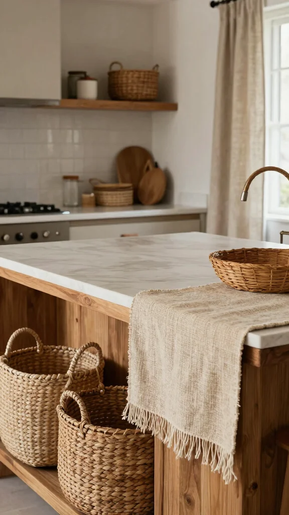 18 Green Kitchen Ideas with a Wooden Island as the Focal Point - 17. Mixing Textures for Depth and Interest 1