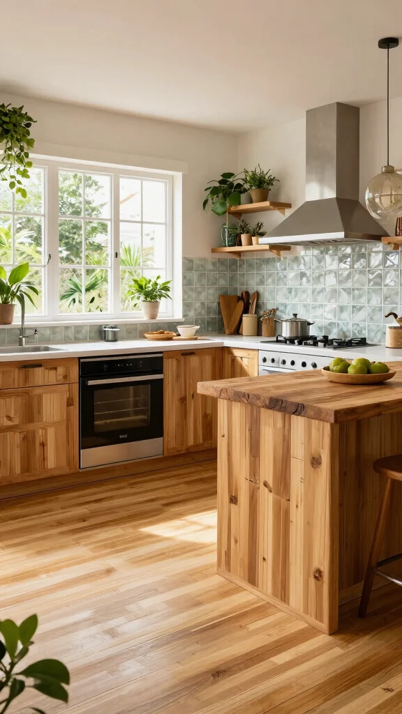 18 Green Kitchen Ideas with a Wooden Island as the Focal Point - 7. Eco-Friendly Materials and Fixtures 1