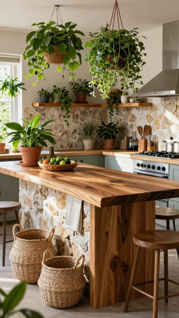 18 Green Kitchen Ideas with a Wooden Island as the Focal Point - 8. Incorporate Natural Elements 1
