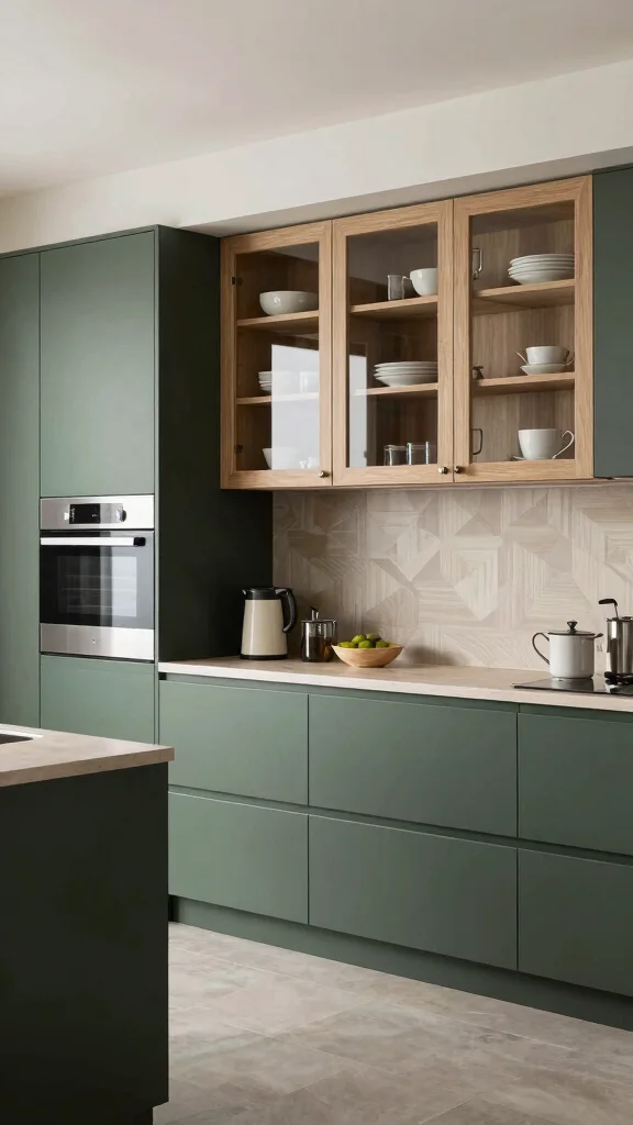18 Green Kitchen with Wood Cabinets for a Nature-Inspired Look - 16. Charcoal Green and Ash Wood Contrast 1
