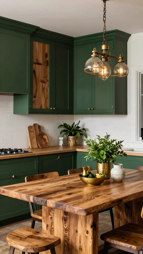 18 Green Kitchen with Wood Cabinets for a Nature-Inspired Look - 17. Hunter Green and Maple Wood Elegance 1