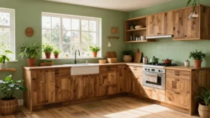 18 Green Kitchen with Wood Cabinets for a Nature-Inspired Look