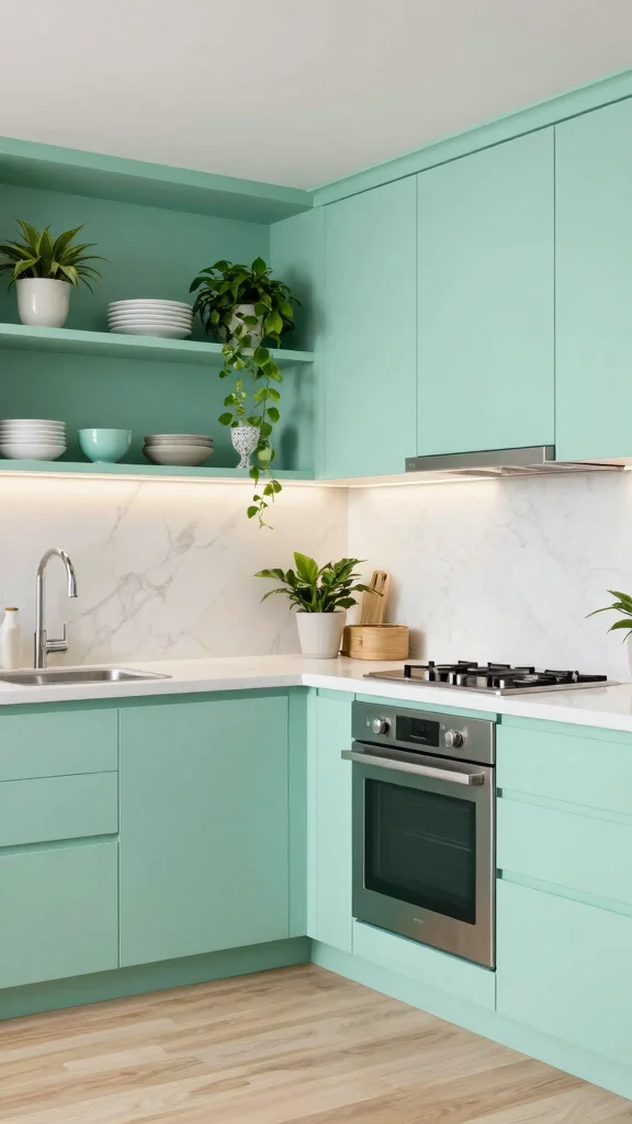 18 Modern Light Green Kitchen Cabinet Ideas - 1. Mint Green Elegance 1