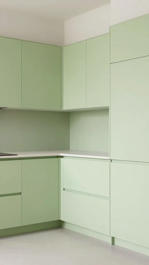 18 Modern Light Green Kitchen Cabinet Ideas - 12. Light Green in Minimalist Designs 1