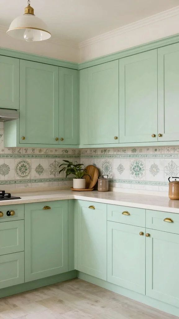 18 Modern Light Green Kitchen Cabinet Ideas - 16. Vintage Meets Modern 1