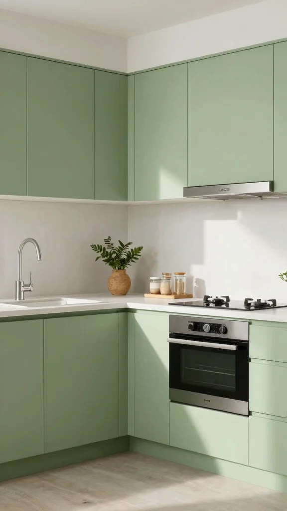 18 Modern Light Green Kitchen Cabinet Ideas - 18. Sustainable Light Green Innovations 1