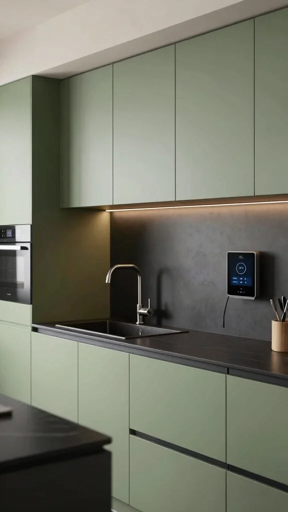 18 Sage Green Cabinets with Black Countertops: Beautiful Combinations - 14. Smart Technology in Kitchen Design 1