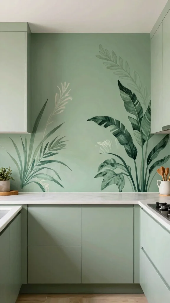 18 Sage Green Kitchen Backsplash Ideas for a Stylish Interior - 13. Artistic Murals 1
