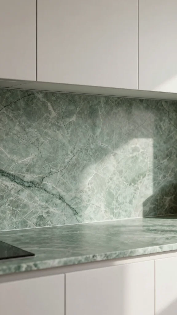 18 Sage Green Kitchen Backsplash Ideas for a Stylish Interior - 6. Stone Slab Backsplash 1