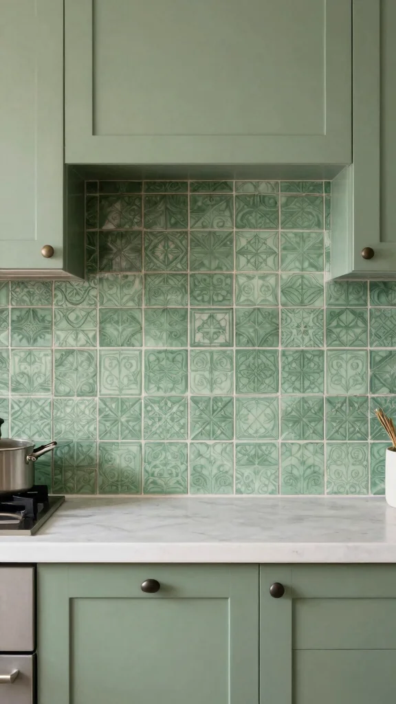 18 Sage Green Kitchen Backsplash Ideas for a Stylish Interior - 9. Vintage Tile Revival 1