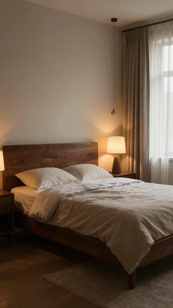 19 Bedroom Design Ideas with Dark Wood Furniture - 11. Soft Lighting for a Cozy Glow 1