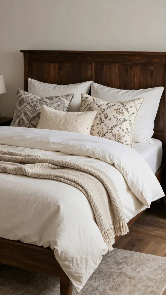 19 Bedroom Design Ideas with Dark Wood Furniture - 16. Selecting the Right Bedding 1