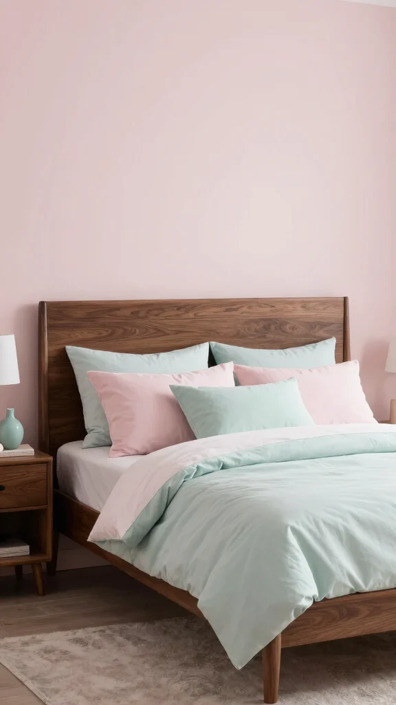 19 Bedroom Design Ideas with Dark Wood Furniture - 17. Softening the Space with Pastels 1