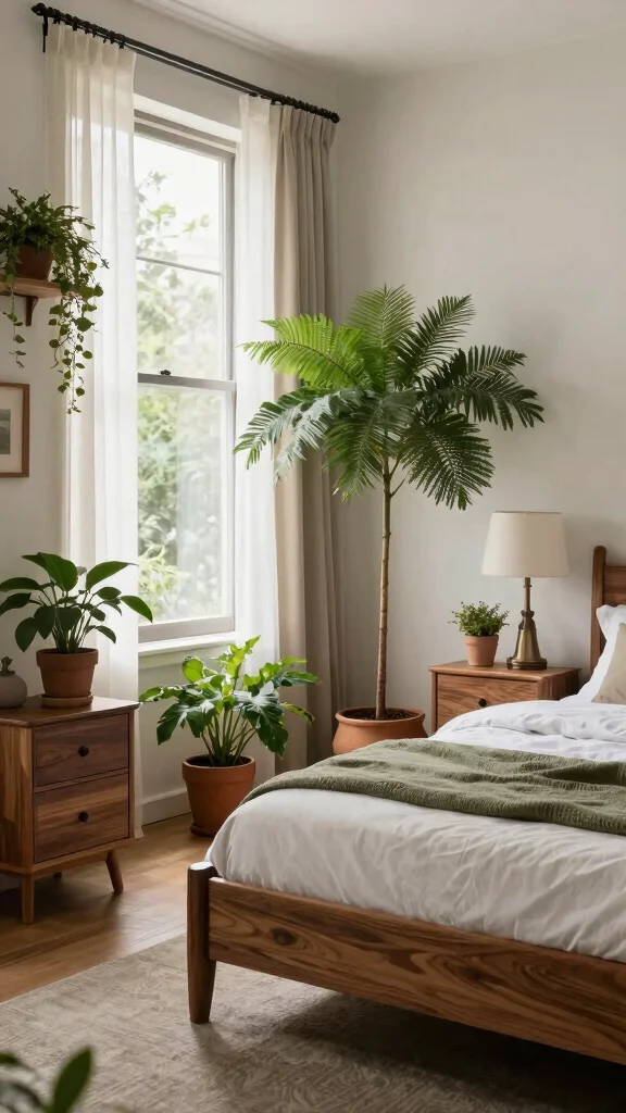 19 Bedroom Design Ideas with Dark Wood Furniture - 18. Embracing Biophilic Design 1