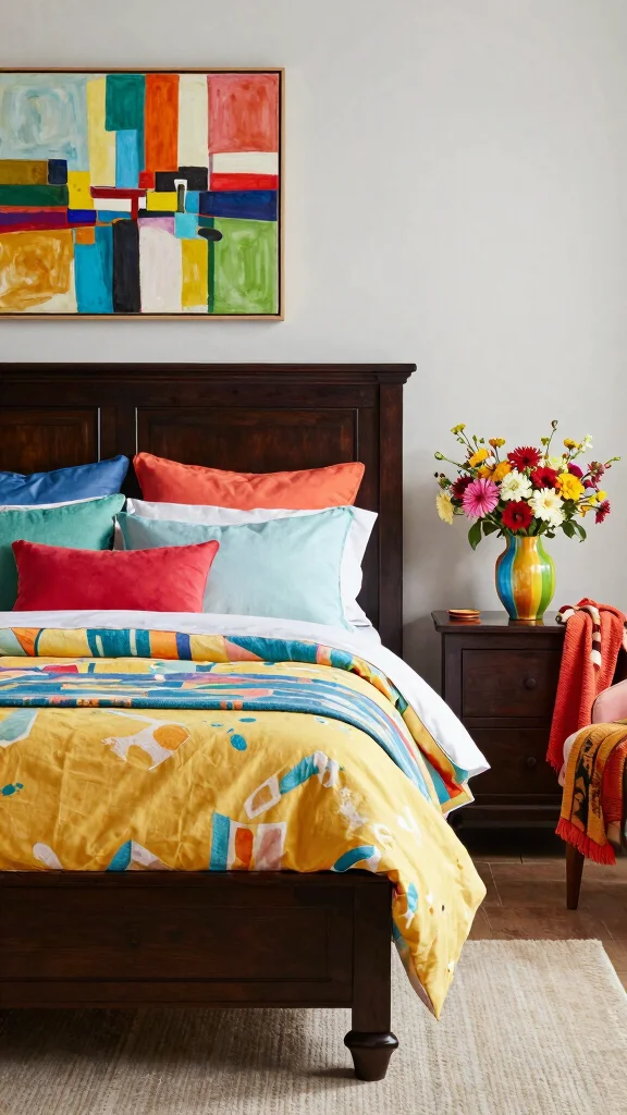 19 Bedroom Design Ideas with Dark Wood Furniture - 7. Play with Color Accents 1