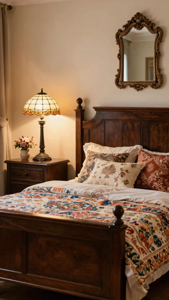 19 Bedroom Design Ideas with Dark Wood Furniture - 9. Vintage-Inspired Decor with Dark Wood 1