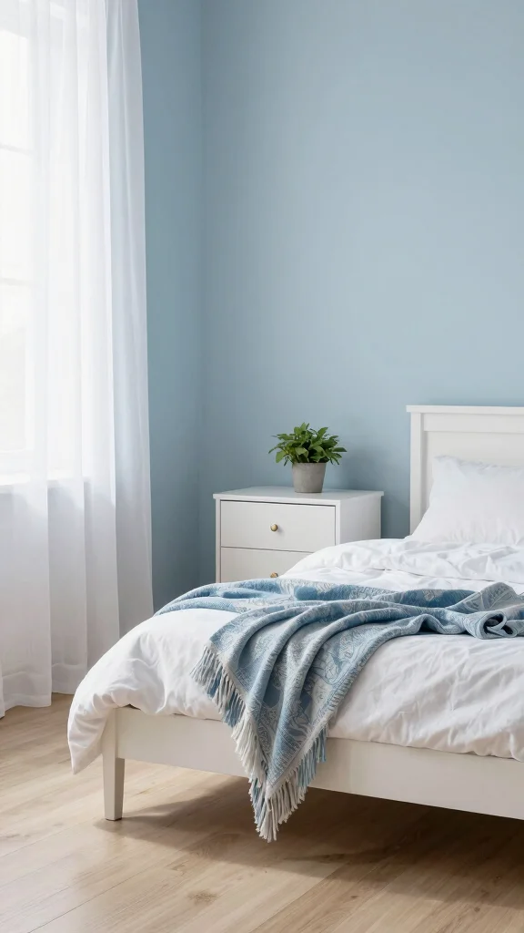 19 Bedroom with White Furniture and Wall Color Ideas - 1. Soft Blue Serenity 1