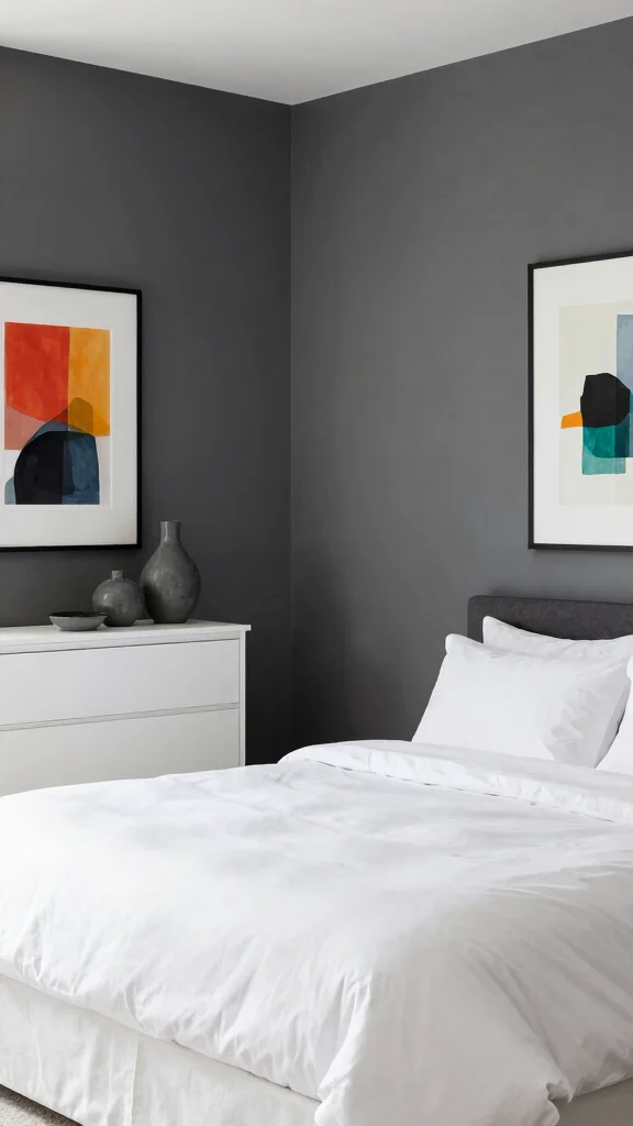 19 Bedroom with White Furniture and Wall Color Ideas - 10. Chic Charcoal 1