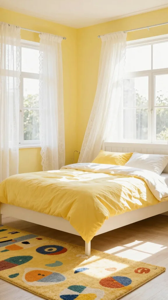 19 Bedroom with White Furniture and Wall Color Ideas - 15. Light and Bright Yellow 1