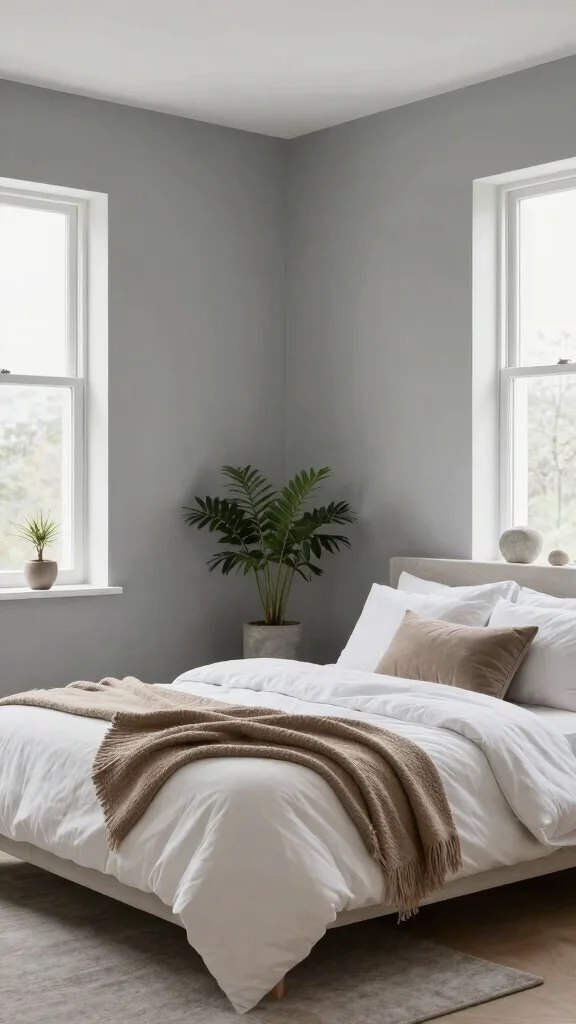 19 Bedroom with White Furniture and Wall Color Ideas - 18. Tranquil Pebble Grey 1