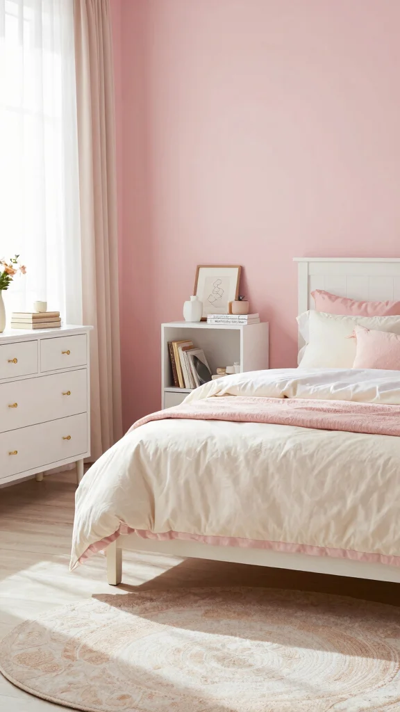 19 Bedroom with White Furniture and Wall Color Ideas - 3. Pastel Pink Charm 1