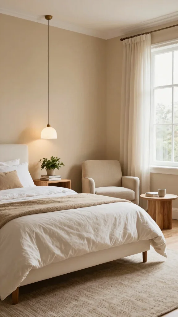 19 Bedroom with White Furniture and Wall Color Ideas - 5. Earthy Beige Comfort 1