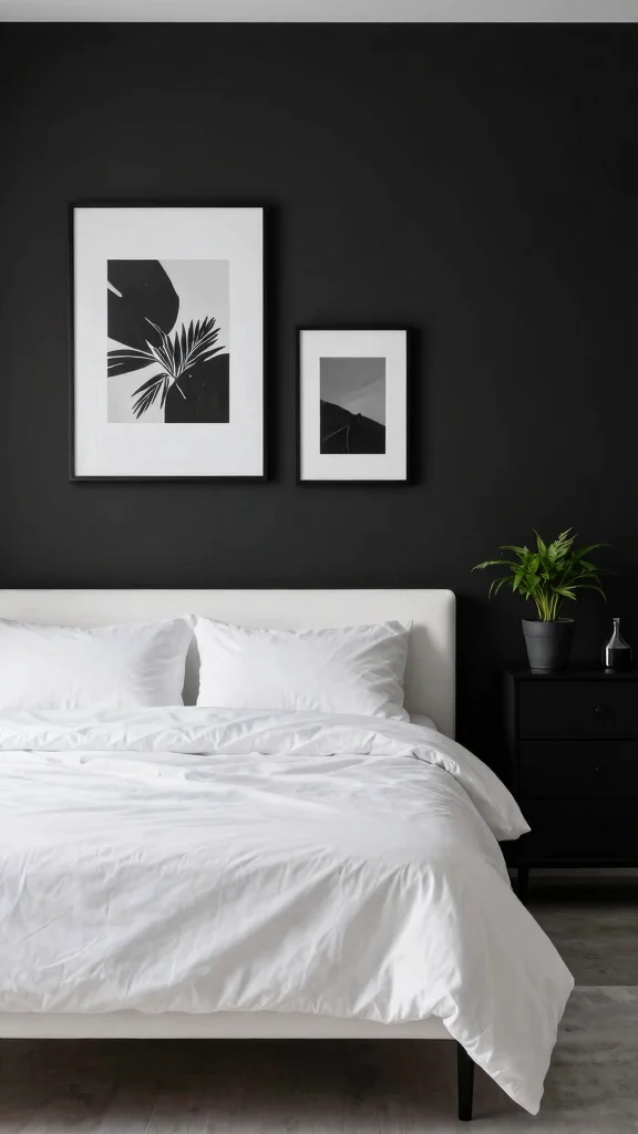 19 Bedroom with White Furniture and Wall Color Ideas - 6. Bold Contrast with Black 1