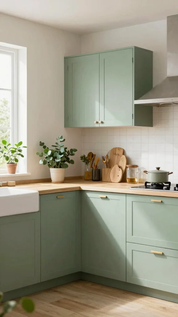 19 Best Green Colors for Kitchen Cabinets in 2025 - 12. Eucalyptus Green 1