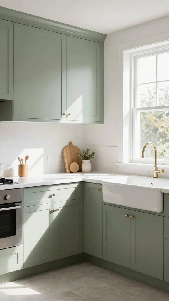 19 Best Green Colors for Kitchen Cabinets in 2025 - 2. Soft Sage 1