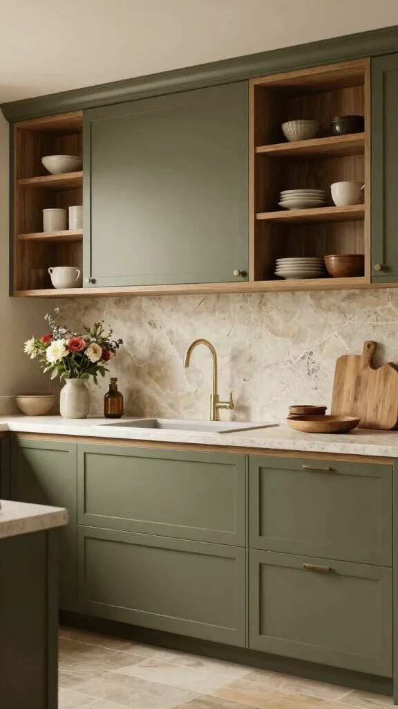 19 Best Green Colors for Kitchen Cabinets in 2025 - 4. Olive Green 1