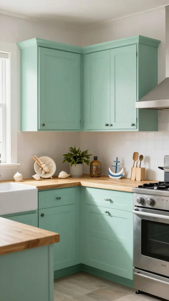 19 Best Green Colors for Kitchen Cabinets in 2025 - 5. Seafoam Green 1
