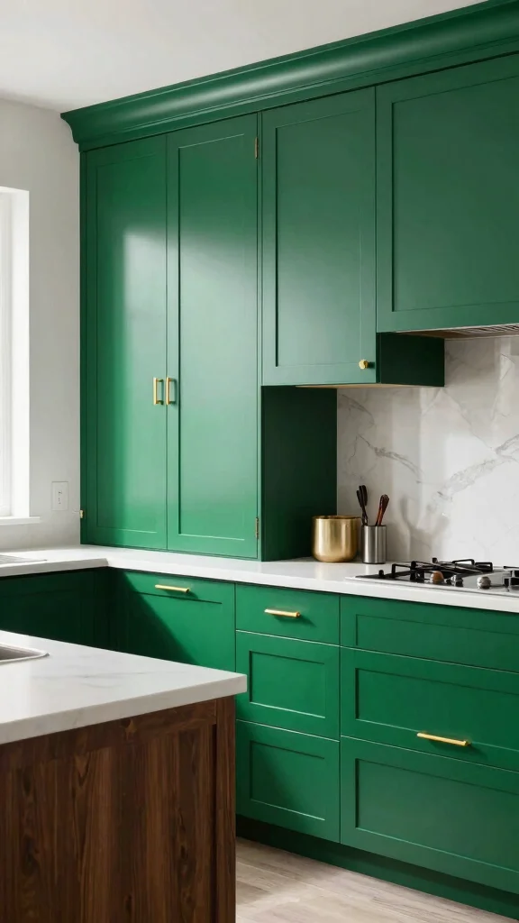 19 Best Green Paint Colors for Kitchen Cabinets - 13. Emerald Green 1