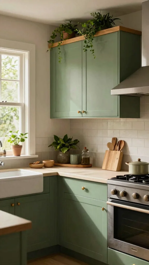 19 Best Green Paint Colors for Kitchen Cabinets - 14. Forest Mist Green 1