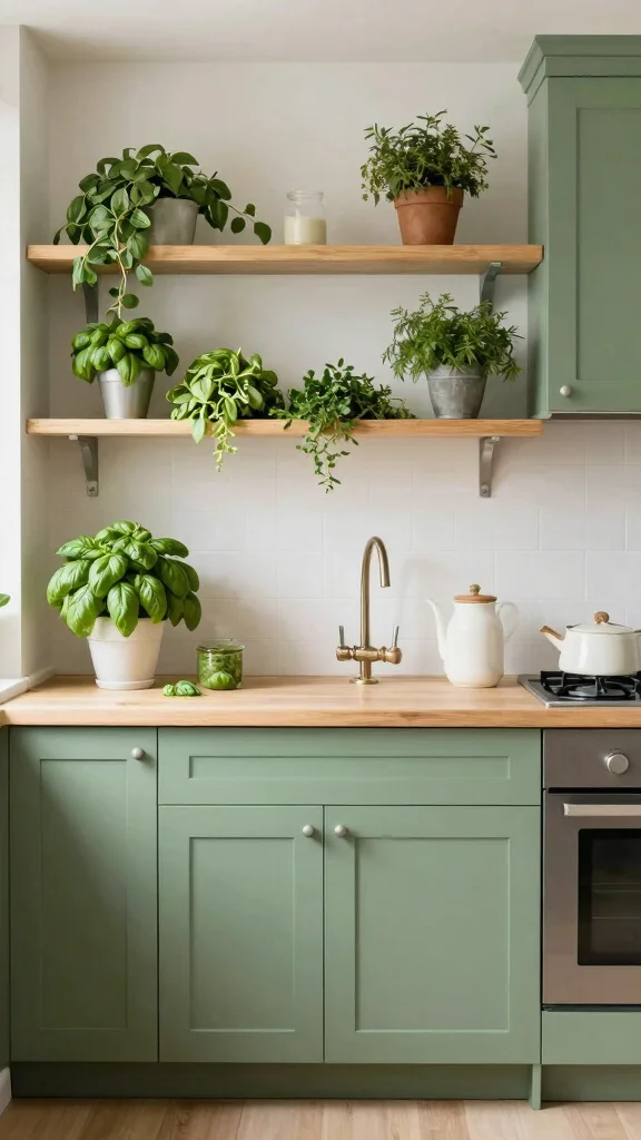 19 Best Green Paint Colors for Kitchen Cabinets - 17. Basil Green 1