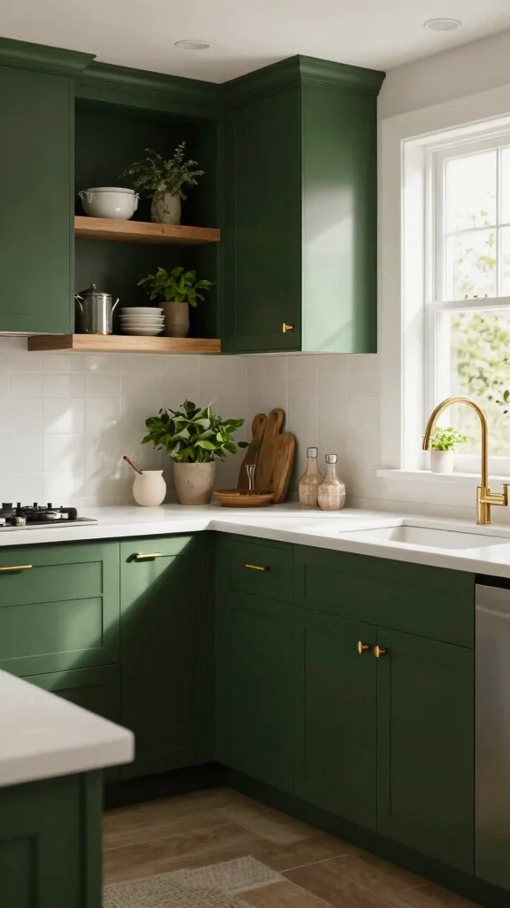 19 Best Green Paint Colors for Kitchen Cabinets - 2. Deep Forest Green 1