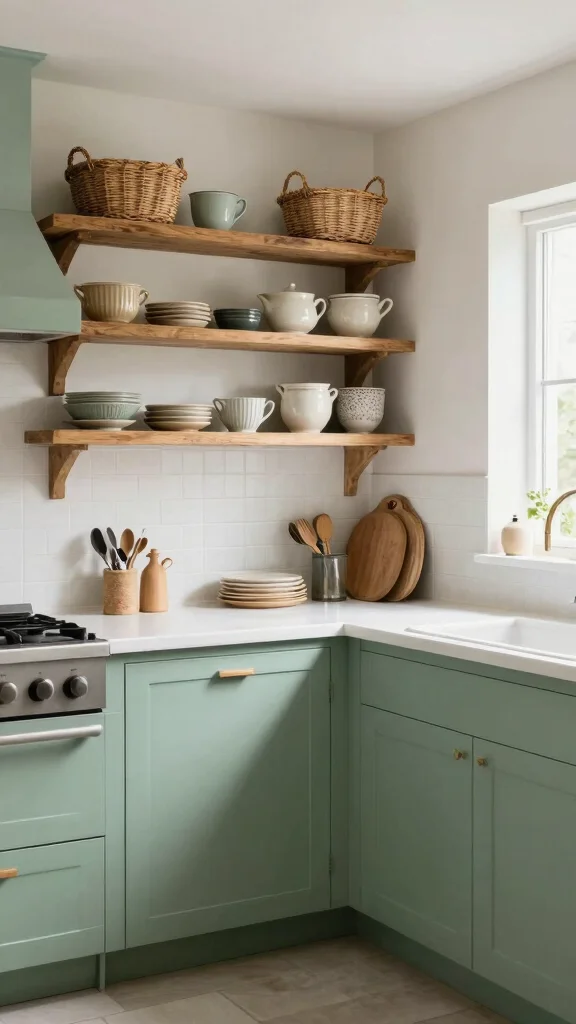 19 Best Green Paint Colors for Kitchen Cabinets - 5. Celadon Green 1