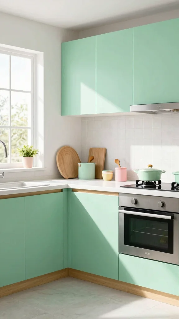19 Best Green Paint Colors for Kitchen Cabinets - 8. Pistachio Green 1