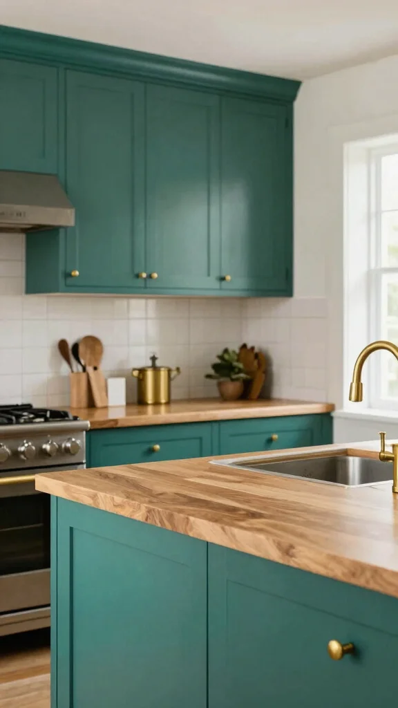 19 Best Green Paint Colors for Kitchen Cabinets - 9. Teal Green 1