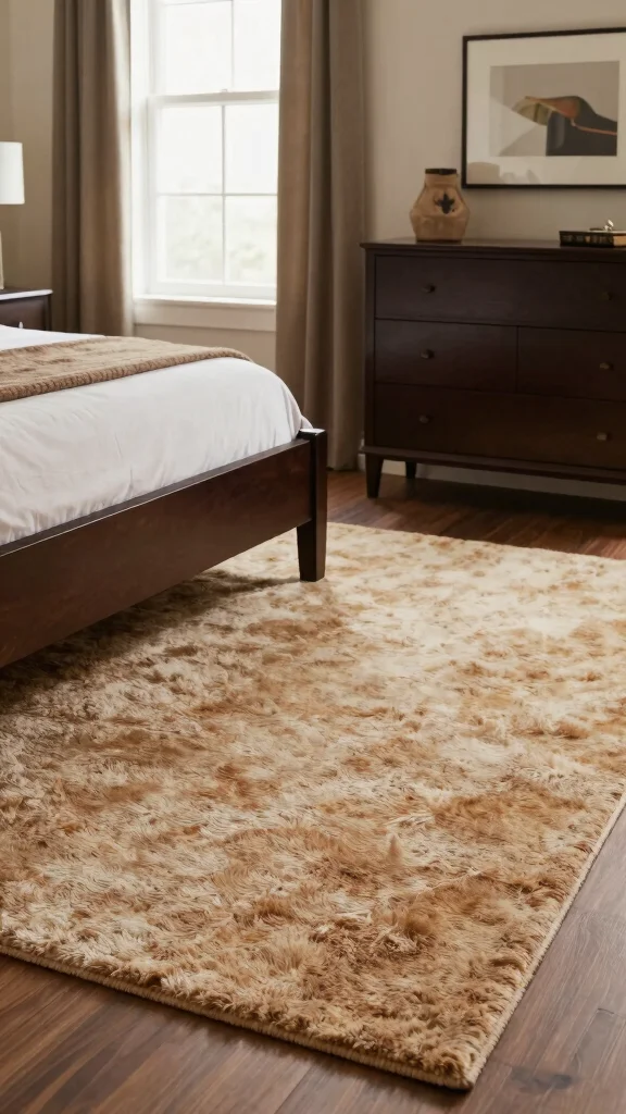 19 Dark Brown Bedroom Furniture Decor Ideas for Warmth - 18. Choose Warm Color Rugs to Anchor the Space 1