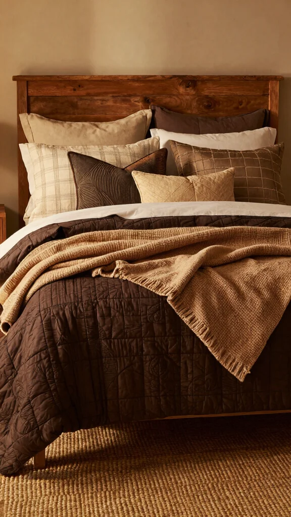 19 Dark Brown Bedroom Furniture Decor Ideas for Warmth - 4. Layered Textiles for Ultimate Comfort 1