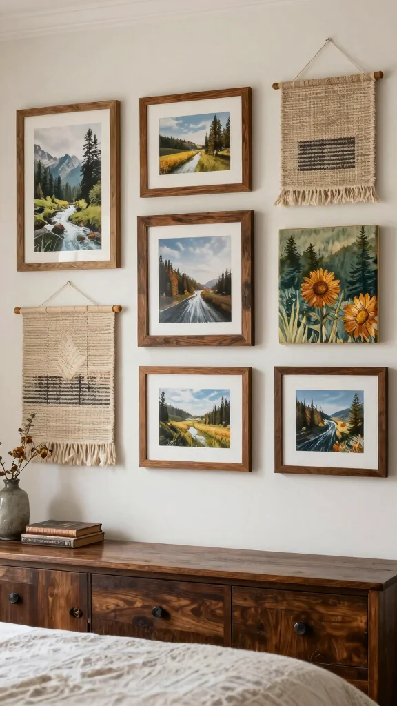 19 Dark Brown Bedroom Furniture Decor Ideas for Warmth - 6. Rustic Wall Art to Complement Dark Furniture 1