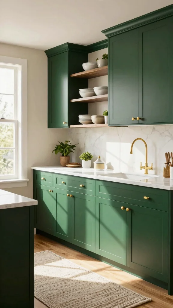 19 Dark Green and White Kitchen Ideas for a Luxurious Contrast - 1. Rich Forest Green Cabinets 1