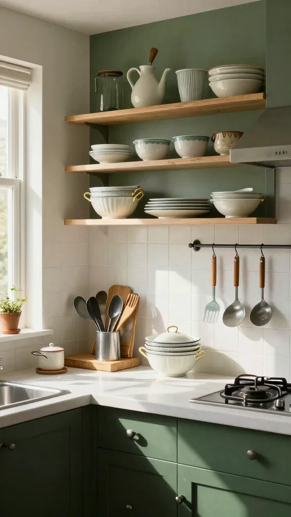 19 Dark Green and White Kitchen Ideas for a Luxurious Contrast - 13. Vintage Touches 1